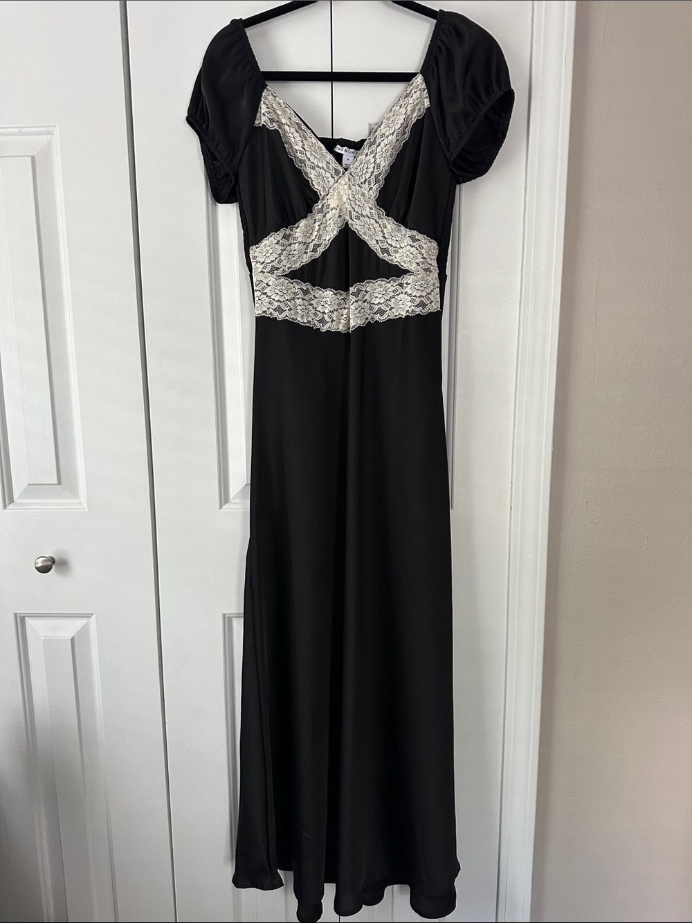 Macy's Black Maxi Dress with Cream Lace Accents